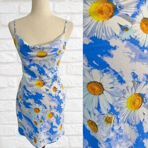 Urban Outfitters Sz Small Slip Dress Cowl Neck Spaghetti Strap Daisy Cloud Print